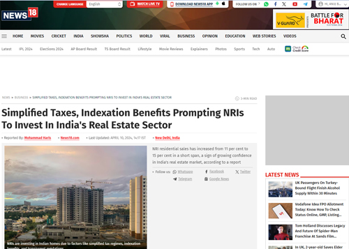 Simplified Taxes, Indexation Benefits Prompting NRIs To Invest In India's Real Estate Sector