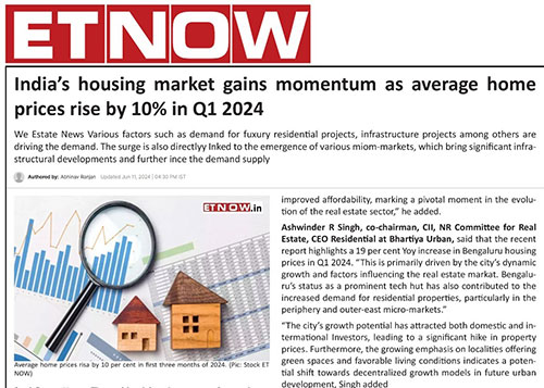 India's housing market gains momentum as average home prices rise by 10% in Q1 2024